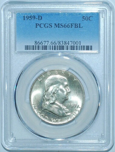 1959 D PCGS MS66FBL フルベルライン フランクリン ハーフダラー|WORLD RESOURCE【KING店】