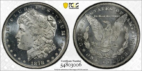 1878年 S モーガン銀貨 PCGS MS-64 PL 表側