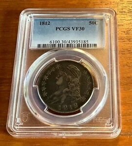 1812年製 キャップドバスト ハーフドル 50セント銀貨 PCGS認定 VF 30 非常に良好
