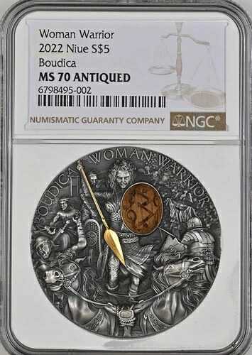 ブーディカ 女性戦士 2オンス 銀貨 5ドル 2022年 ニウエ NGC 70