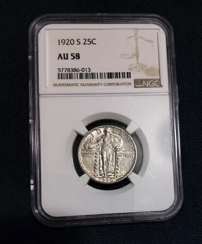 1920-S 25セント スタンディング リバティ クォーター NGC AU 58