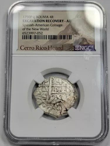 1750年製 コブ 4レアル NGC AU ニート 4桁日付 スペイン植民地 ポトシ ボリビア *H920