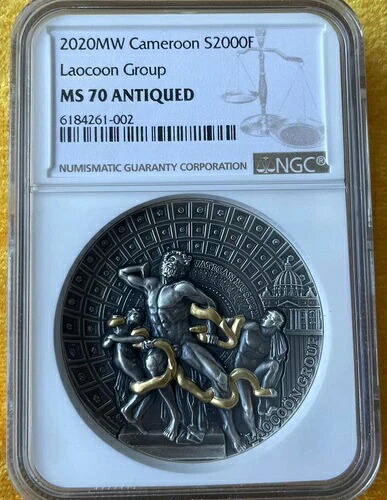 NGC MS70 カメルーン 2020 ラオコーン グループ シルバー コイン 2オンス 2000 フラン COA