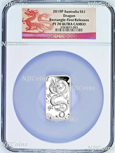 2019年 ドラゴン 1オンス プルーフ シルバー 長方形 1ドル コイン NGC PF 70 FR ルナラベル｜WORLD RESOURCE【KING店】 182,050円