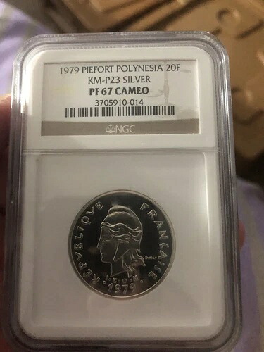 1979年 フランス領ポリネシア 20フラン ピエフォール銀貨 NGC PF67