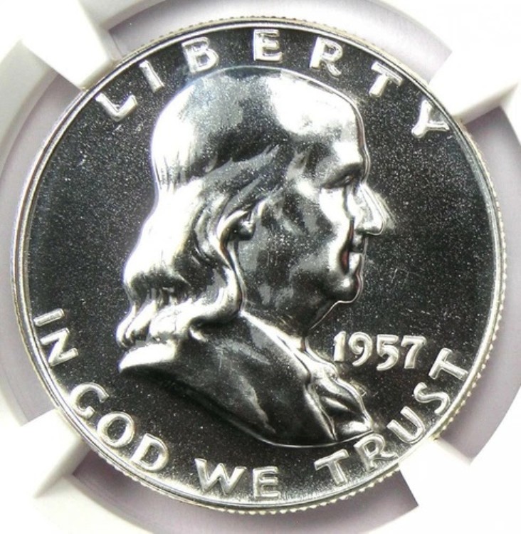 1957 年プルーフ フランクリン ハーフ ドル 50 セント コイン - NGC PR69 (PF69) - 価値 $685!