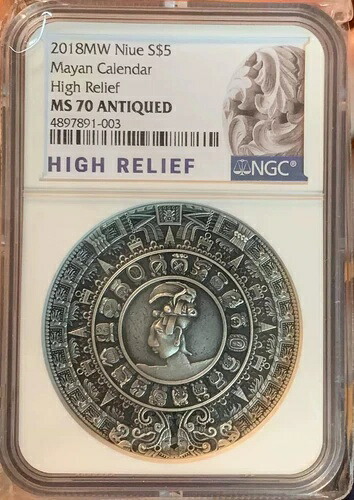 ニウエ 2018年 マヤ暦高浮き彫りアンティーク銀貨 NGC MS70|WORLD RESOURCE【KING店】