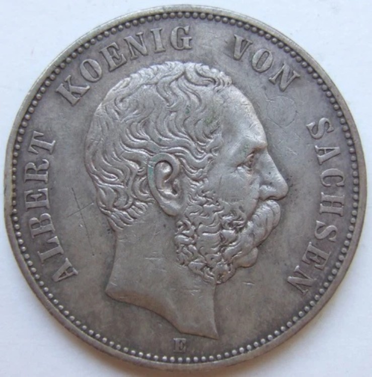 カイザーライヒ銀貨 5マルク アルバート ザクセン王 1889年 E 非常に良好な状態