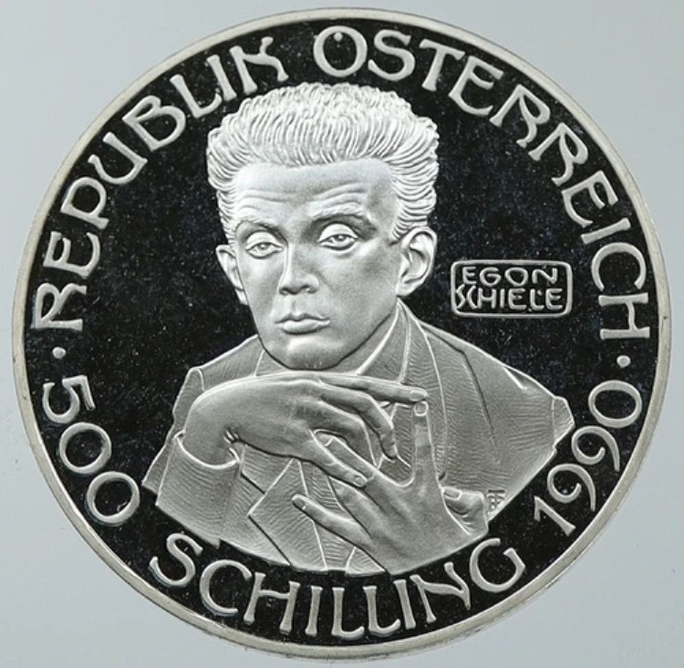 1990年 オーストリア 表現主義画家 エゴン・シーレ プルーフ銀貨 マザー i116625