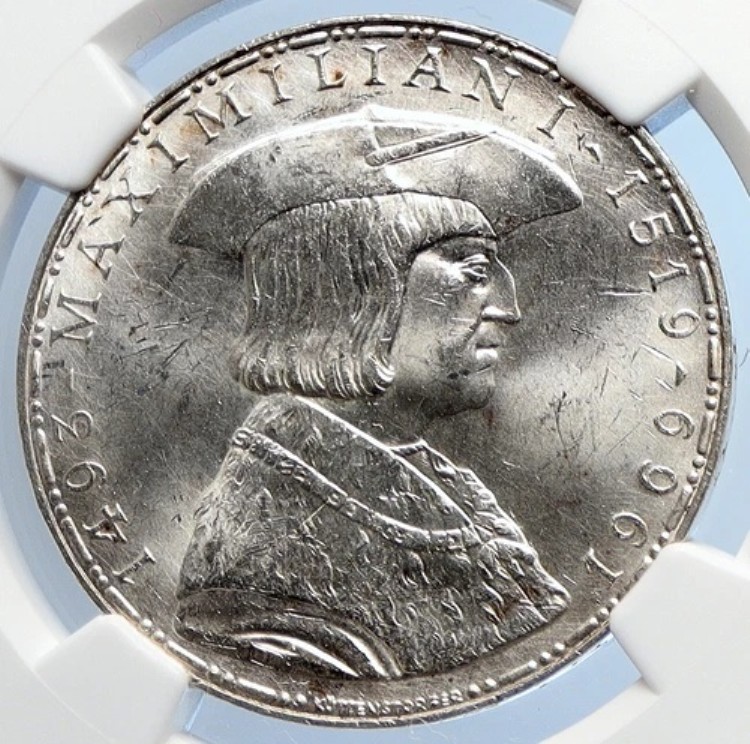 1969年 オーストリア マクシミリアン1世 オールドシルバー 50シリング オーストリア貨幣 NGC i105639