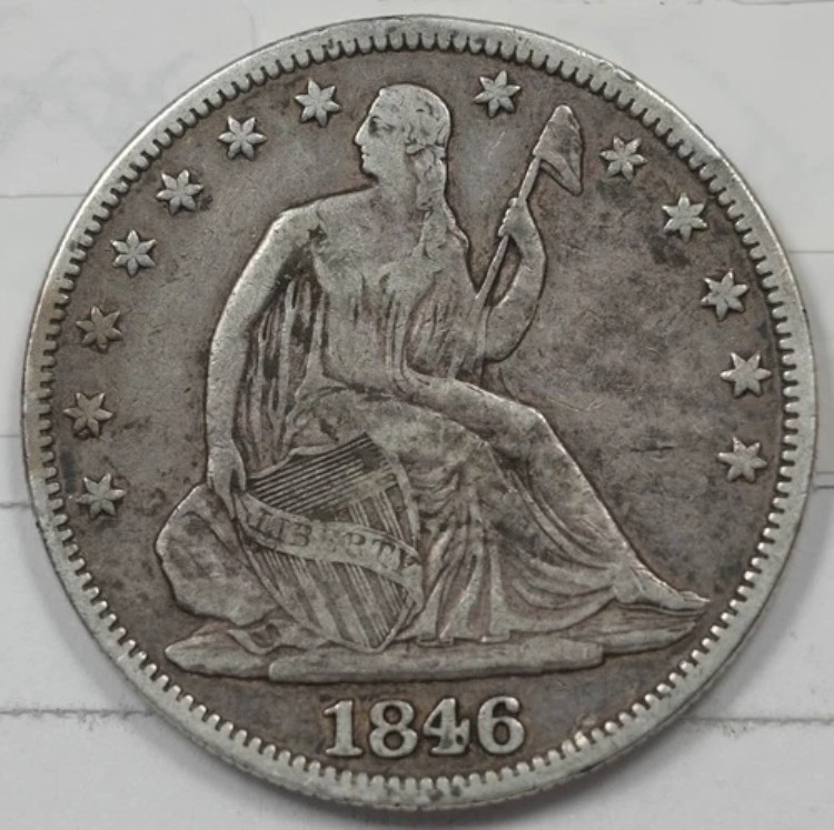 米国1846年製 着席型リバティハーフドル 90%銀製 トールデイト U2008 同梱配送|WORLD RESOURCE【KING店】
