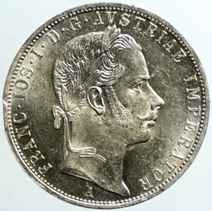 1858年 オーストリア フランツ・ヨーゼフ1世 イーグル オールド シルバー フローリン ヴィンテージコイン i101325