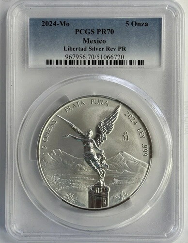 2024年-Mo メキシコ 5オンザ リバースプルーフ シルバー リベルタッド 5オンス 希少 - PCGS REV PR-70