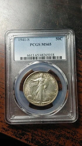 1941年 S シルバー ウォーキング リバティ ハーフ ドル PCGS MS65 4003