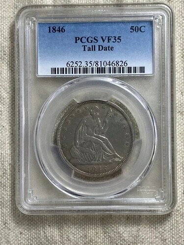 1846年 着席リバティハーフドル PCGS VF35 トールデイト 下地光沢良好