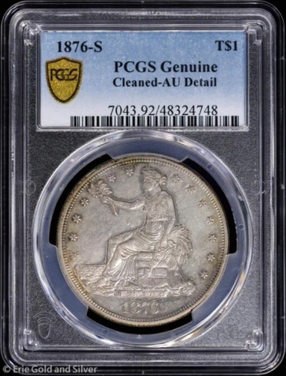 1876-S T$1 銀貿易ドル PCGS 本物 AU 詳細