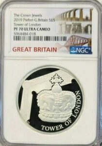 2019年 英国製 シルバー パイフォート 5ポンド ロンドン塔 NGC PF 70 ウルトラカメオ
