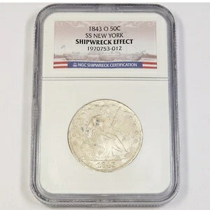 1843 O NGC 難破船 SS ニューヨーク 着席型自由の女神像 ハーフドル 50セント #42993A
