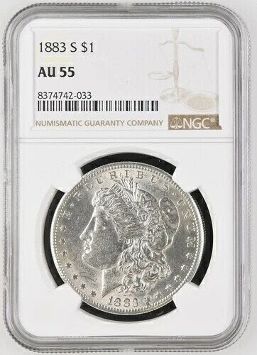 1883-S 1ドル モルガン銀貨 NGC AU55