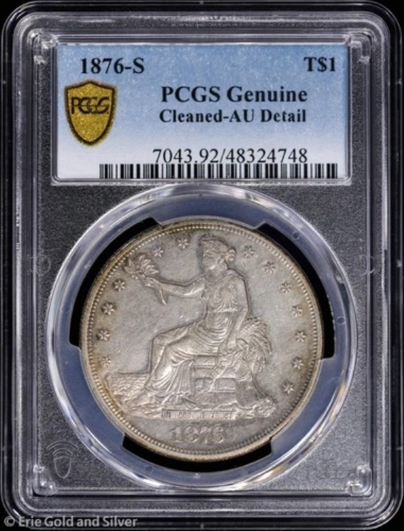 1876-S T$1 銀貿易ドル PCGS 本物 AU 詳細