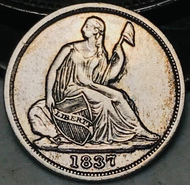 1837年 シーテッド・リバティ・ハーフダイム 5セント 星なし スモールデイト 90%シルバー USコイン CC26328