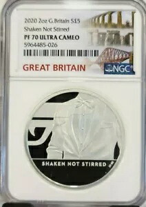 2020年 英国製 5ポンド銀貨 ジェームズ・ボンド 007 NGC PF 70 ウルトラカメオ パーフェクト