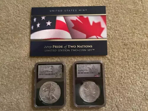 2019年 プライド・オブ・ツー・ネーションズ アメリカ製セット シルバーイーグル メープルリーフ NGC 70 FDI BOX COA付き