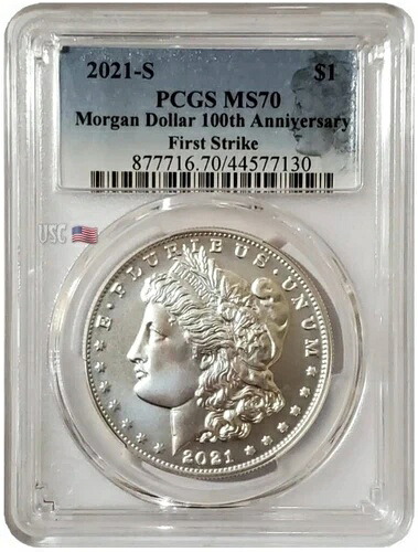 2021-S 1ドル 100周年記念 モルガン・ダラー PCGS MS70 ファーストストライク ブルー モルガン ラボ コイン