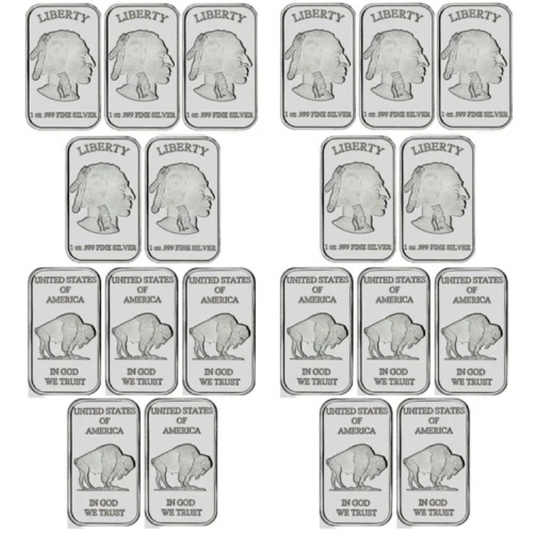 10個セット - 1オンス SilverTowne バッファロー .999 純銀バー - 新デザイン未開封
