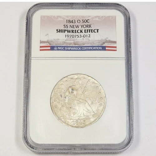 1843 O NGC 難破船 SS ニューヨーク 着席型自由の女神像 ハーフドル 50セント #42993A
