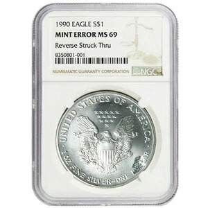 1990年 1ドル 1オンス アメリカンシルバーイーグル NGC MS69 ミントエラー ブラウンラベル｜WORLD RESOURCE【KING店】