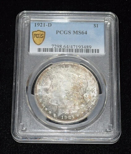 1921 D PCGS MS64 トーン モルガン シルバー ダラー 強い光沢 良好な色