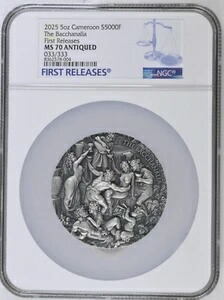 バッカナリア天上の美 5オンス銀貨 カメルーン 2025/MS70 NGC #33