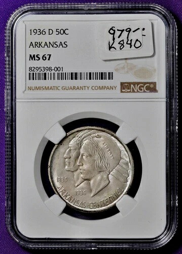 1936年-d アーカンソー・ハーフダラー。記念品。NGCホルダー入り。MS67。K840 354,915円