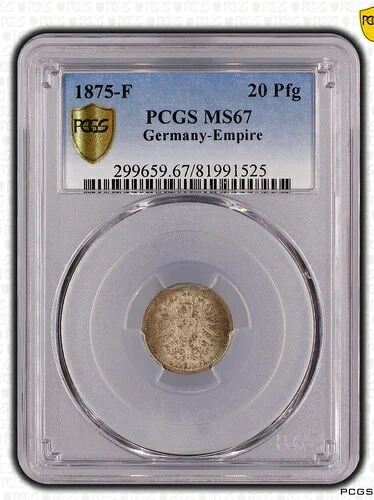 エンパイア 20 フェニッヒ 1875 F PCGS MS67 トップポップ、スモールイーグルシルバー J 5-｜WORLD RESOURCE【KING店】