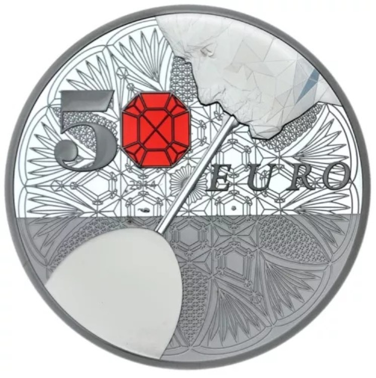 フランス 50ユーロ 2014年 銀貨 163.8g 「フレンチエクセレンス バカラクリスタル250周年」