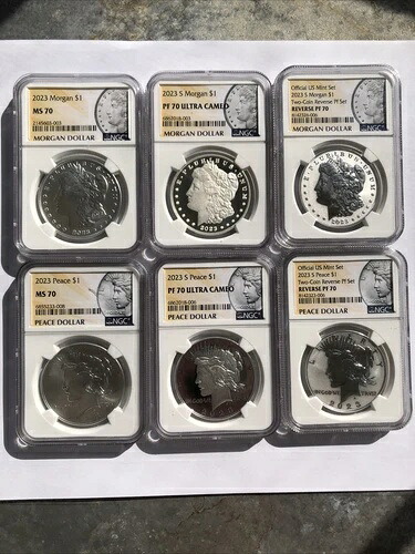 2023年 - MS70 NGC モルガン&ピースコイン6枚セット(全3デザイン)!手元にあります。|WORLD RESOURCE【KING店】