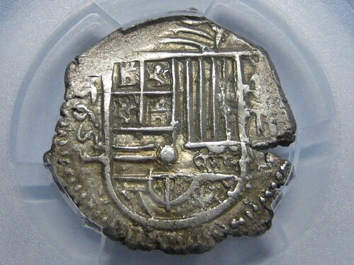 1595年 グラナダ 2レアル COB PCGS AU58 フィリップ2世 鑑定書 F 高品位 植民地時代