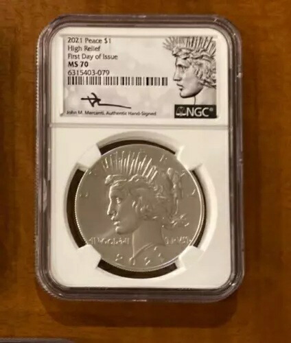 2021年ピースダラー NGC MS70 FDOI MERCANTI 初日サイン入り 箱付き