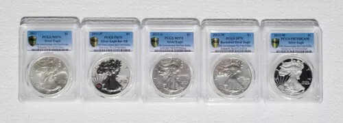 PCGS ファーストストライク 2011 シルバーイーグル 25周年記念 5枚セット MS70/SP70/PR70｜WORLD RESOURCE【KING店】