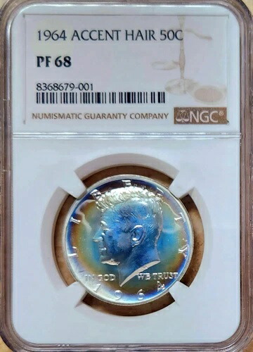 1964 50セント??NGC PR-68 アクセントヘア。ゴージャス。??ブルーターゲットトーニング??!