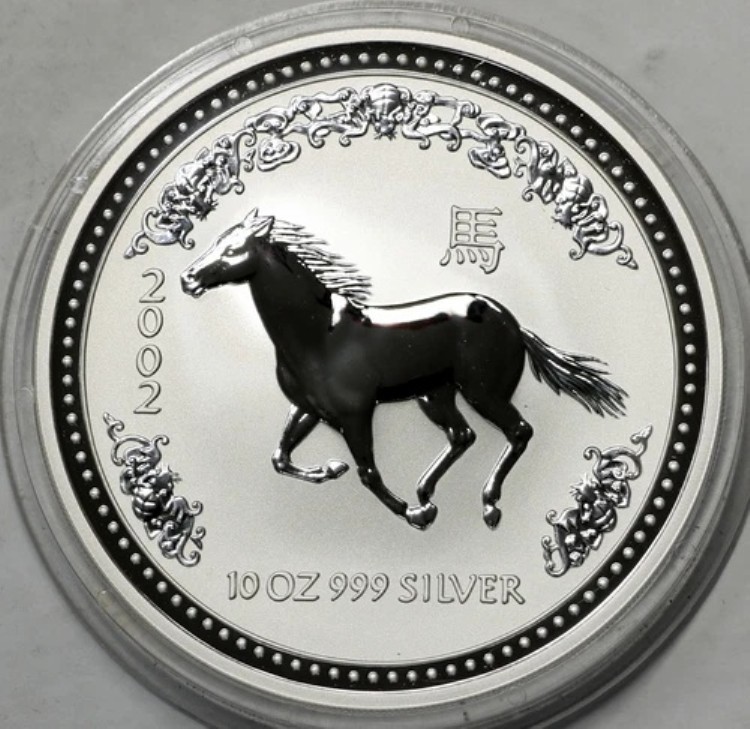 2002年 10オンス .999 銀貨 オーストラリア $10 ルナホースシリーズ BU パース造幣局 # 1230|WORLD RESOURCE【KING店】