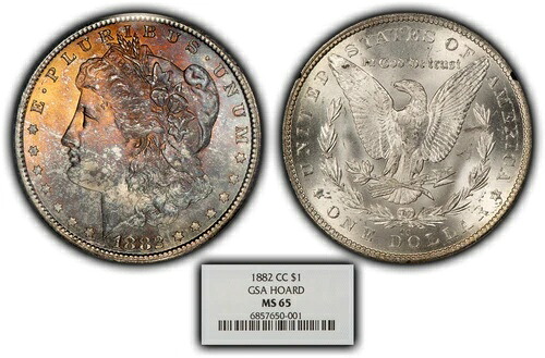 1882年-CC モルガン・ダラー - PQ モンスター・レインボー・トーニング - ルックス66 - GSA NGC MS65 - B3727
