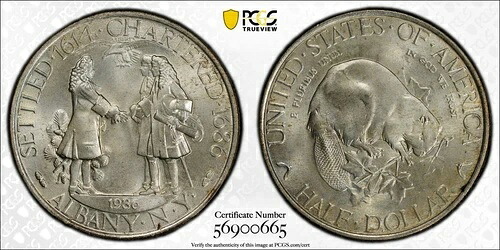 PCGS MS67 1936年 アルバニー記念ハーフダラー グリーン CAC ステッカー|WORLD RESOURCE【KING店】
