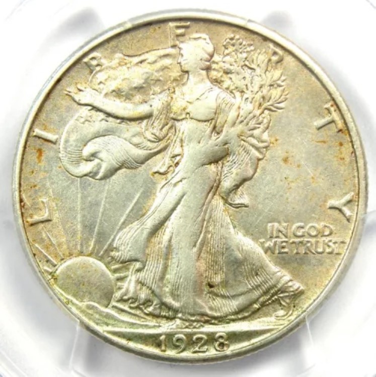 1928-S ウォーキング リバティ ハーフ ドル 50 セント - PCGS AU 詳細認定 - 希少な日付!