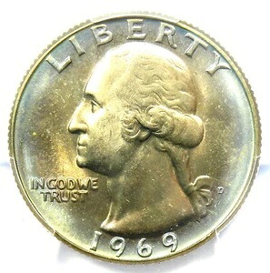 1969-D ワシントン クォーター 25セント - PCGS MS68認定 - トップポップ - 価値1,800ドル|WORLD RESOURCE【KING店】