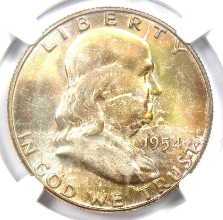 1954-S フランクリン ハーフ ドル 50 セント コイン - NGC MS67 認定 - 2,100 ドル相当!