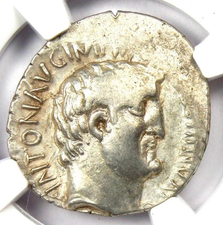 マルクス・アントニウス AR デナリウス肖像銀貨 紀元前33年 - NGC XF (EF) 認定