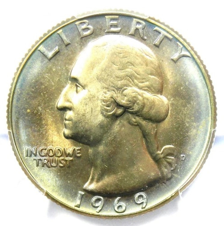 1969-D ワシントン クォーター 25セント - PCGS MS68認定 - トップポップ - 価値1,800ドル