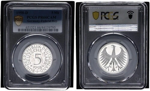 Frg 5マーク 1958 D通貨コイン J.387 PR66CAM プルーフ 118388